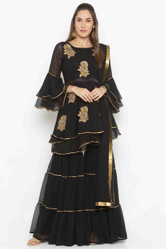 Black Colour Plus Size Stitched Georgette Embroidery Sharara Suit VSSS1070211