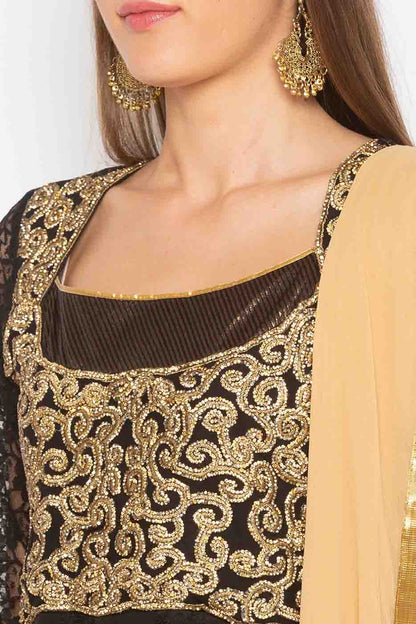 Black Colour Plus Size Stitched Net Embroidery Anarkali Suit VSSS1070277