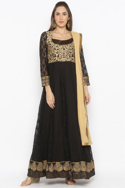Black Colour Plus Size Stitched Net Embroidery Anarkali Suit VSSS1070277