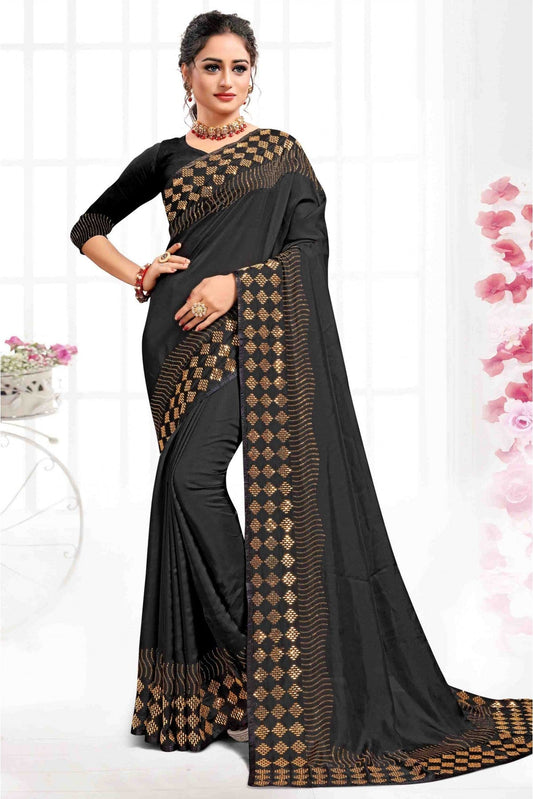 Black Colour Pure Satin Designer Saree VSSD1120086