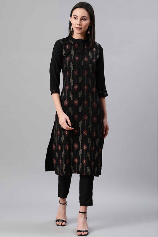 Black Colour Rayon Foil Print Kurti VSKR1060273