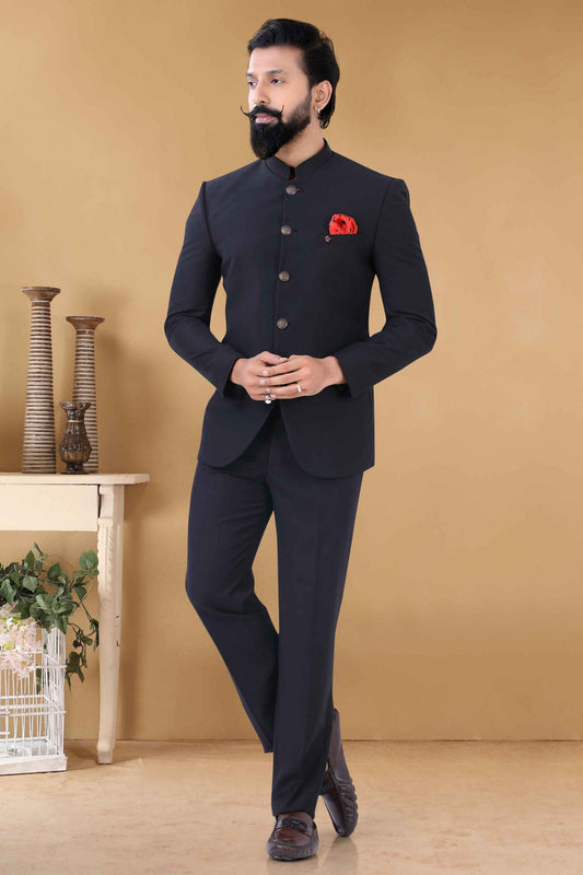 Black Colour Rayon Jodhpuri Suit VSSH1130016