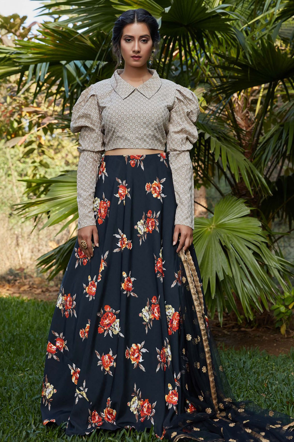 Black Colour Silk Crepe Printed Lehenga Choli VSLC1150040