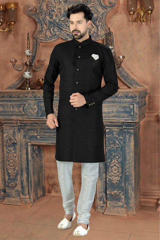 Black Colour Silk Party Wear Sherwani VSSH1040238