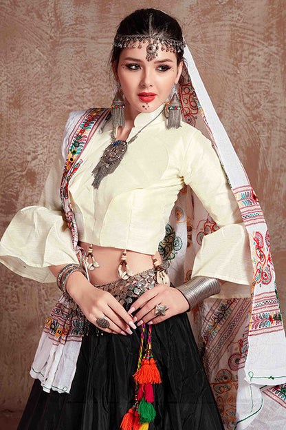 Black Colour Taffeta Silk Navratri Lehenga Choli VSLC1240080