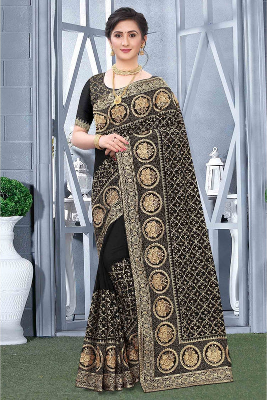 Black Colour Vichitra Silk Designer Saree VSSD1090164