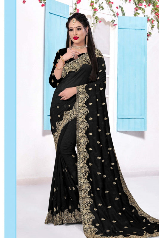 Black Colour Vichitra Silk Embroidery Saree VSSD1090143