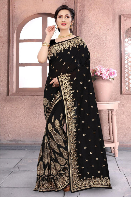 Black Colour Vichitra Silk Embroidery Saree VSSD1120156