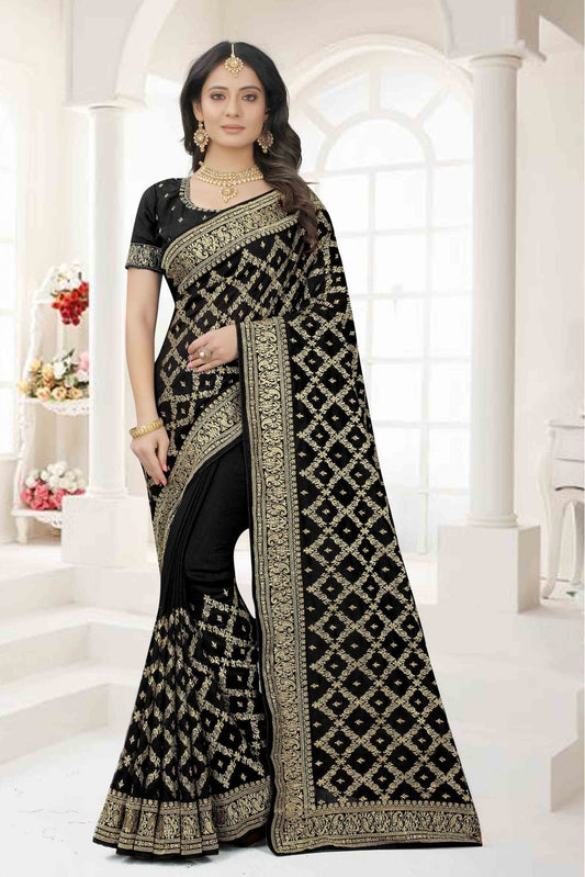 Black Colour Vichitra Silk Embroidery Saree VSSD1120948