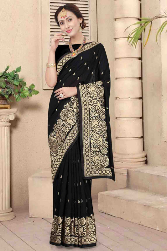 Black Colour Vichitra Silk Embroidery Saree VSSD1120958