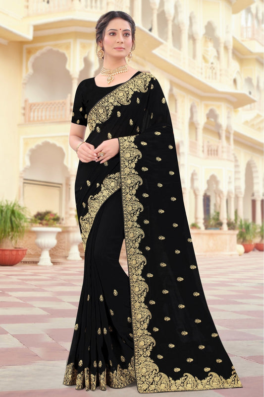 Black Colour Vichitra Silk Resham Work Saree VSSD1090421