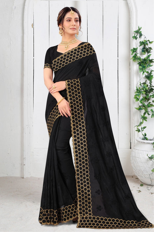 Black Colour Vichitra Silk Resham Work Saree VSSD1120210