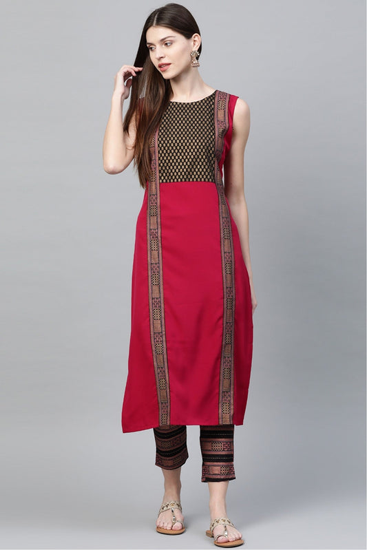 Black and Pink Colour Plus Size Crepe Straight Kurta Pant Set VSKR1060136