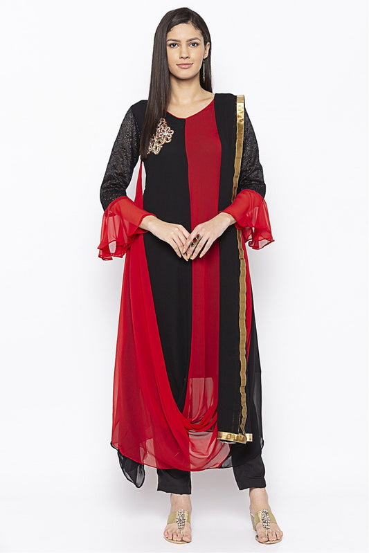 Black and Red Colour Plus Size Georgette Embroidery Pant Style Suit VSSS1070311