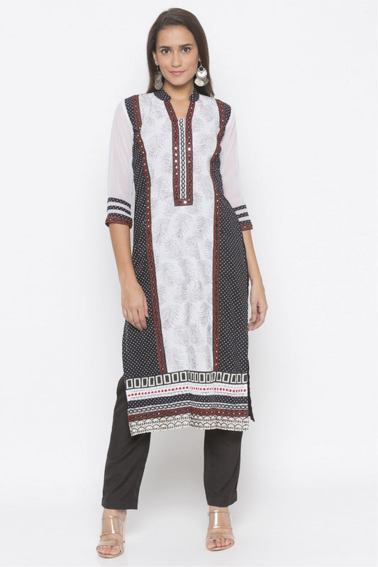Black and White Colour Plus Size Cotton Embroidery Kurti