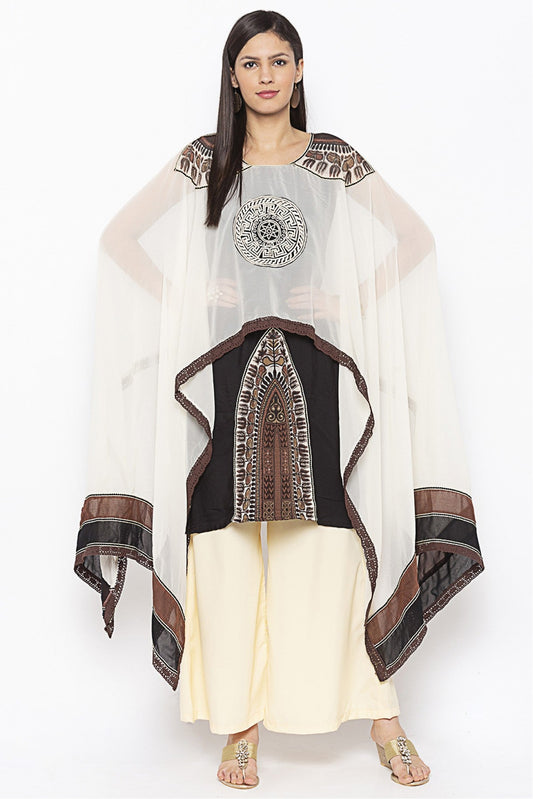 Black and White Colour Plus Size Crepe Embroidery Kurta Set VSKR1070665