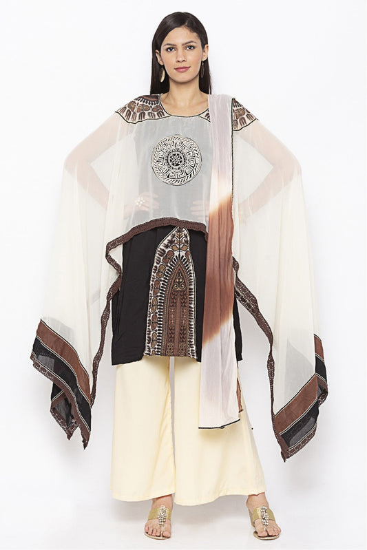 Black and White Colour Plus Size Crepe Embroidery Palazzo Pant Suit VSSS1070307