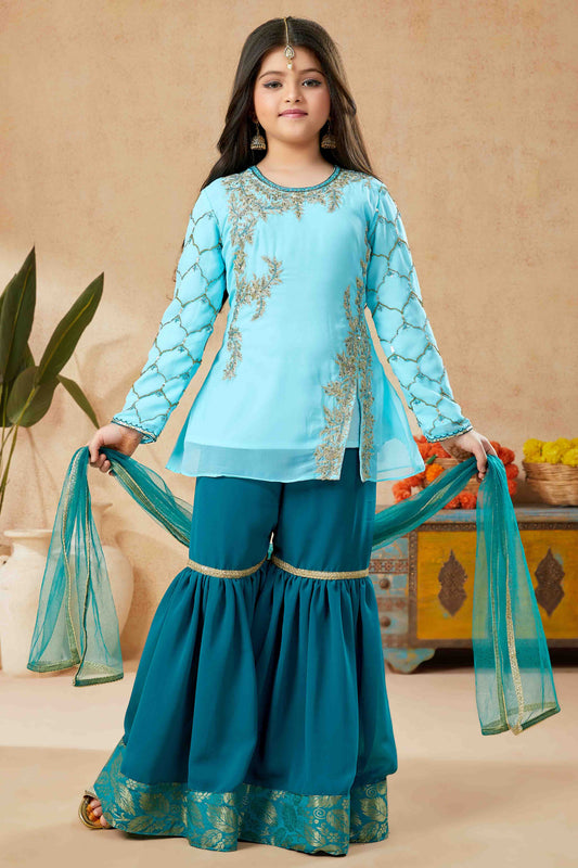 Blue  Colour Faux Georgette Sharara Suit VSGW1070760