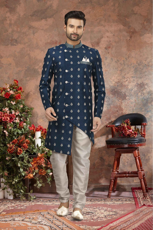 Blue Colour Art Silk Thread Work Sherwani VSSH1040340