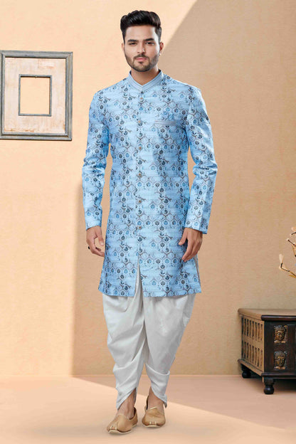 Blue Colour Dhoti Sherwani In Jacquard Fabric VSSH1040388
