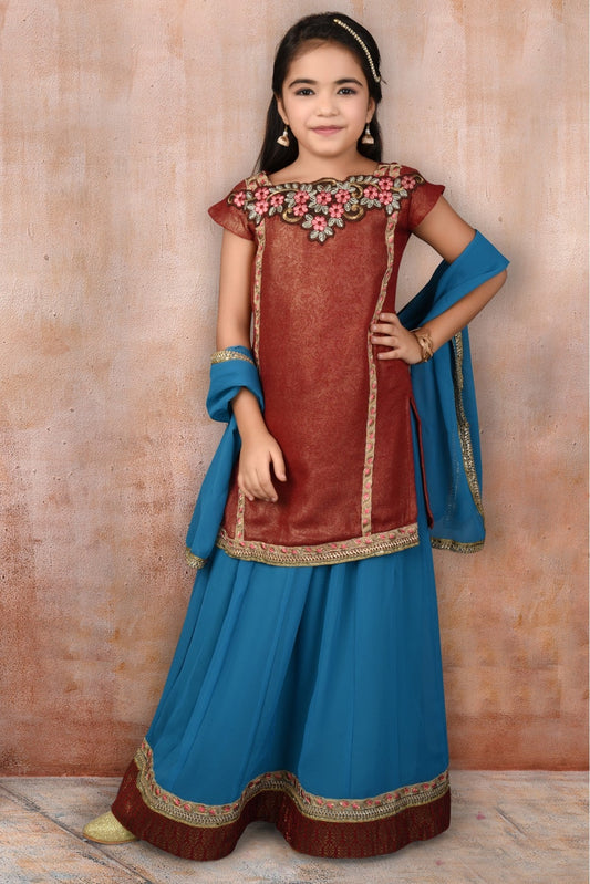Blue Colour Faux Georgette Embroidery Lehenga Suit VSGW1070041
