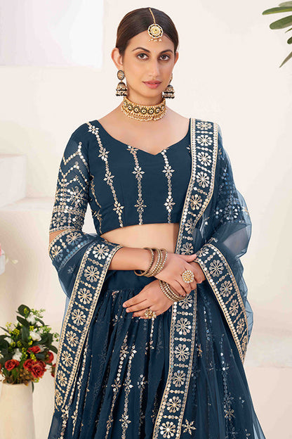 Blue Colour Georgette Designer Lehenga Choli VSLC1240024