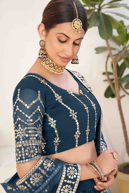 Blue Colour Georgette Designer Lehenga Choli VSLC1240024