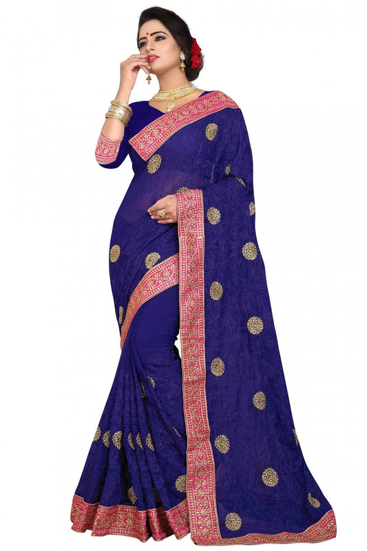 Blue Colour Georgette Embroidery Saree VSSD1120122