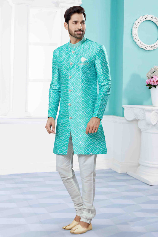 Blue Colour Indo Western In Jacquard Fabric VSSH1040440