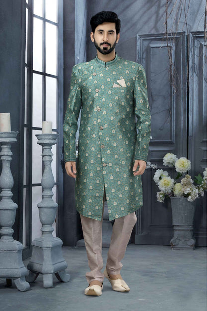 Blue Colour Jacquard Digital Print Sherwani VSSH1040333