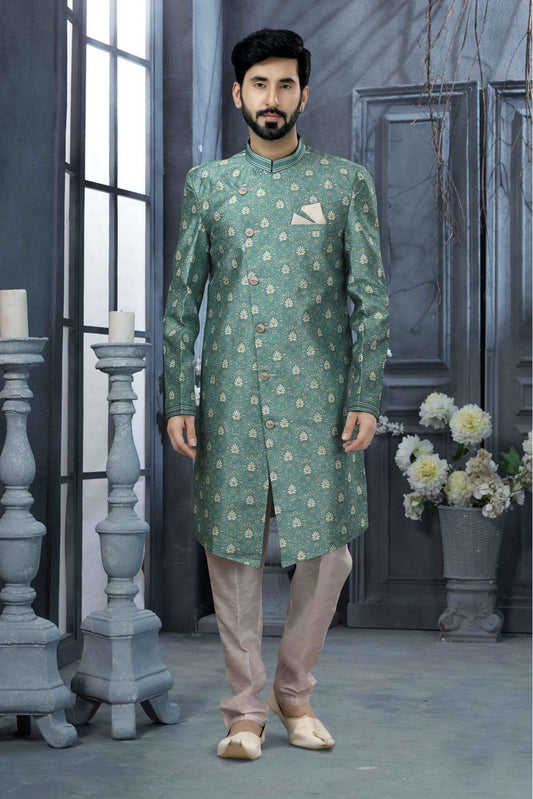 Blue Colour Jacquard Digital Print Sherwani VSSH1040333