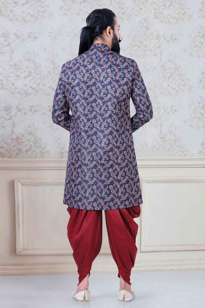 Blue Colour Jacquard Festival Wear Dhoti Sherwani VSSH1130005