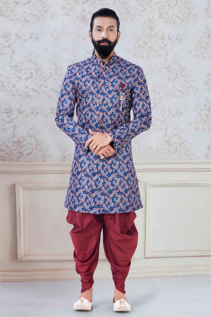 Blue Colour Jacquard Festival Wear Dhoti Sherwani VSSH1130005