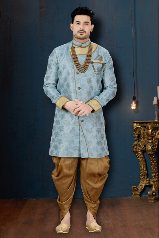 Blue Colour Jacquard Party Wear Dhoti Sherwani VSSH1040209