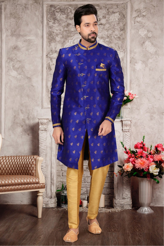 Blue Colour Jacquard Sherwani VSSH1040284