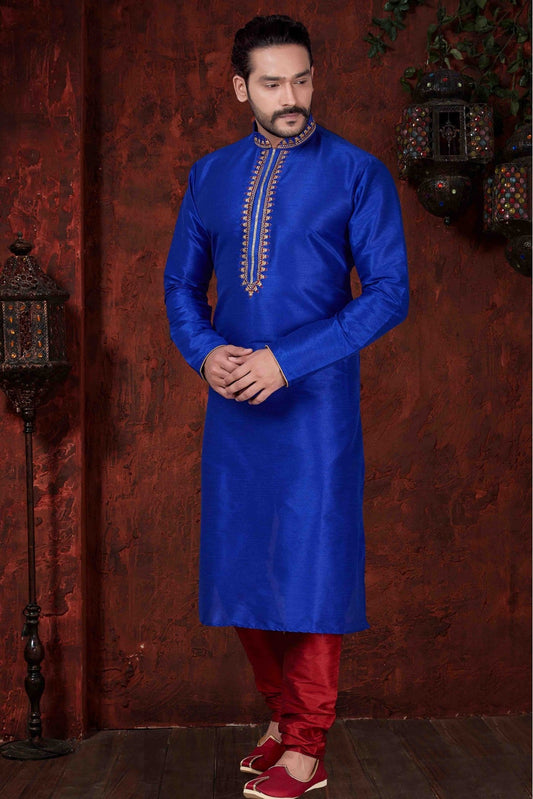 Blue Colour Kurta Pajama In Art Dhupion Fabric VSKP1040051