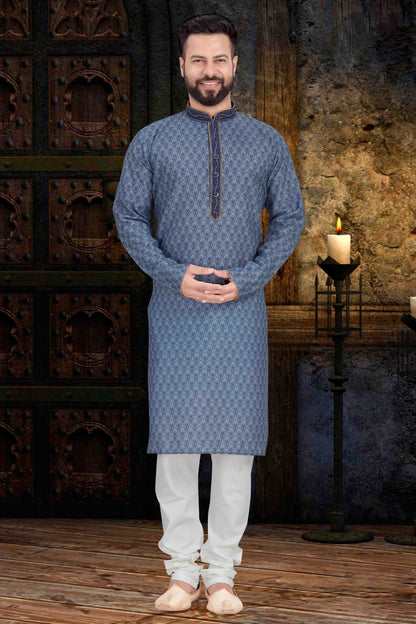Blue Colour Kurta Pajama In Cotton VSKP1210110