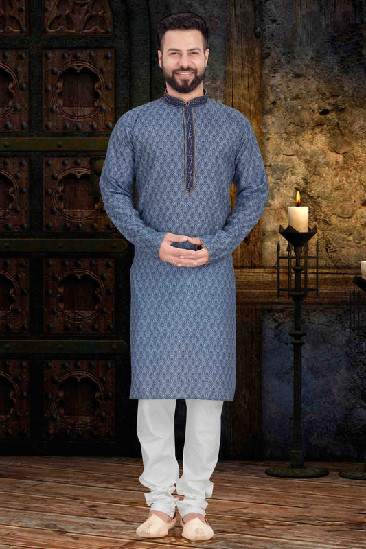 Blue Colour Kurta Pajama In Cotton VSKP1210110
