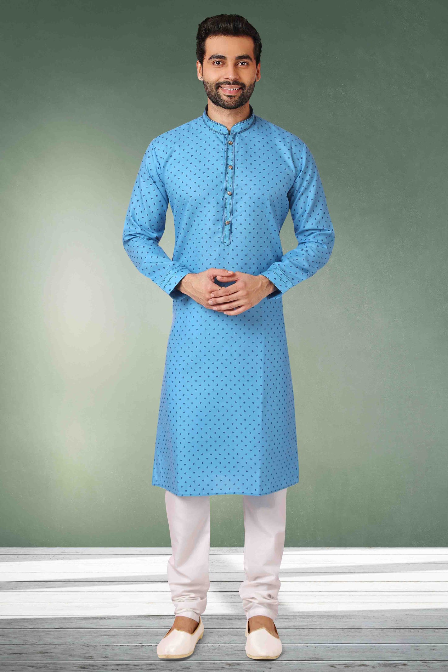 Blue Colour Kurta Pajama In Cotton VSKP1210123