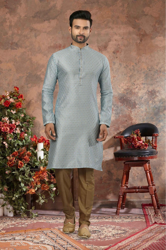Blue Colour Kurta Pajama In Jacquard Fabric VSKP1040143