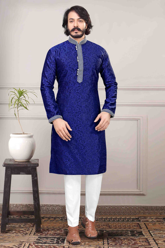 Blue Colour Kurta Pajama In Jacquard Silk VSKP1210021