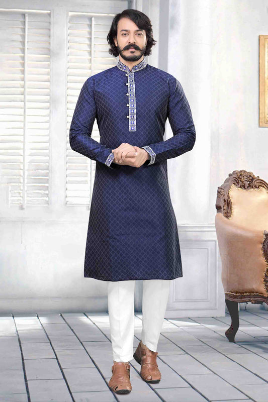 Blue Colour Kurta Pajama In Jacquard Silk VSKP1210028