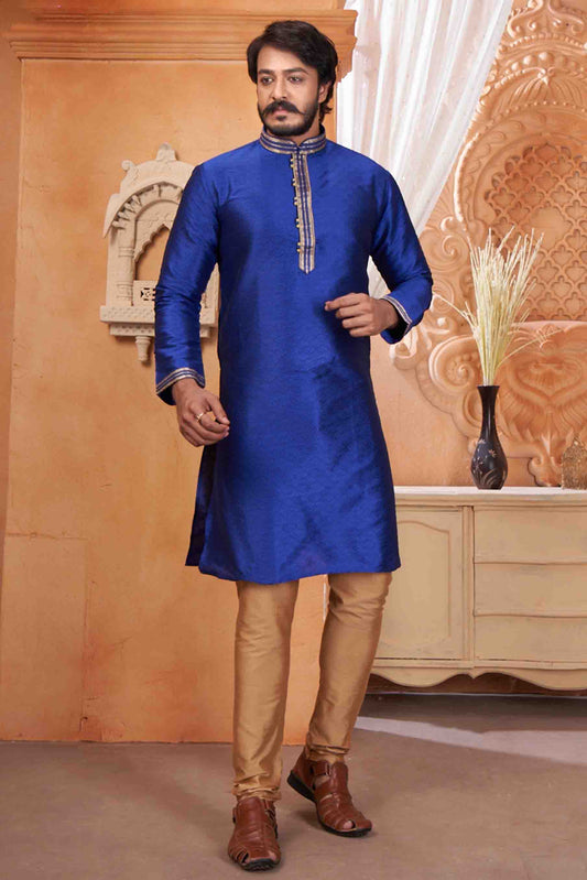 Blue Colour Kurta Pajama In Jacquard Silk VSKP1210047