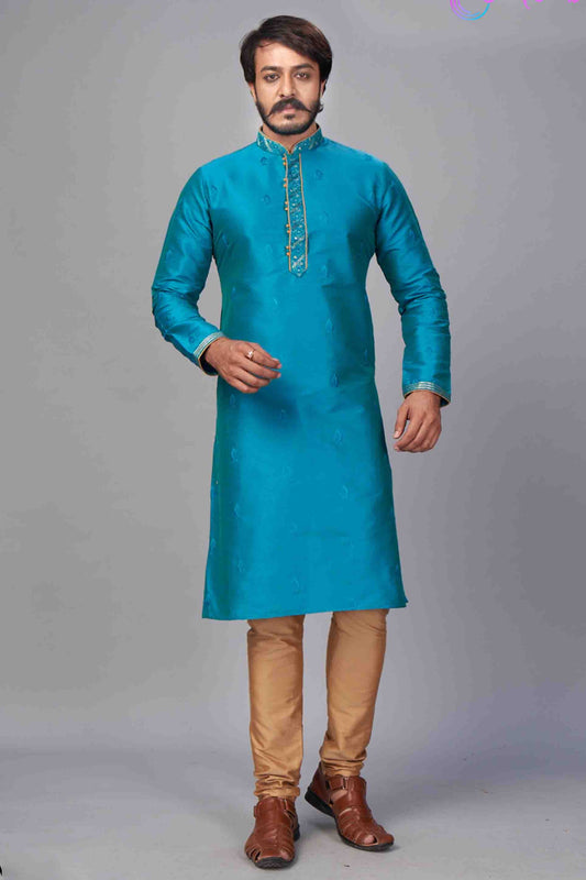 Blue Colour Kurta Pajama In Jacquard Silk VSKP1210057