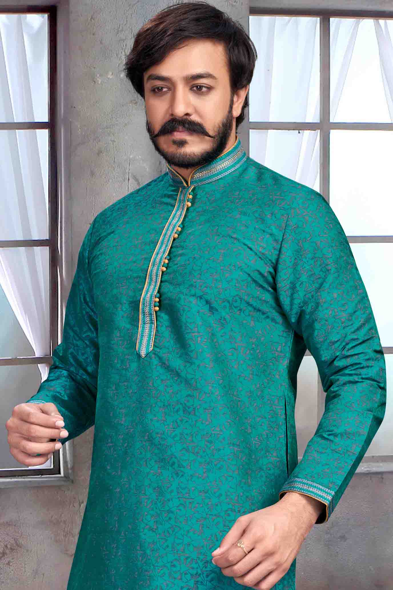 Blue Colour Kurta Pajama In Jacquard Silk VSKP1210068