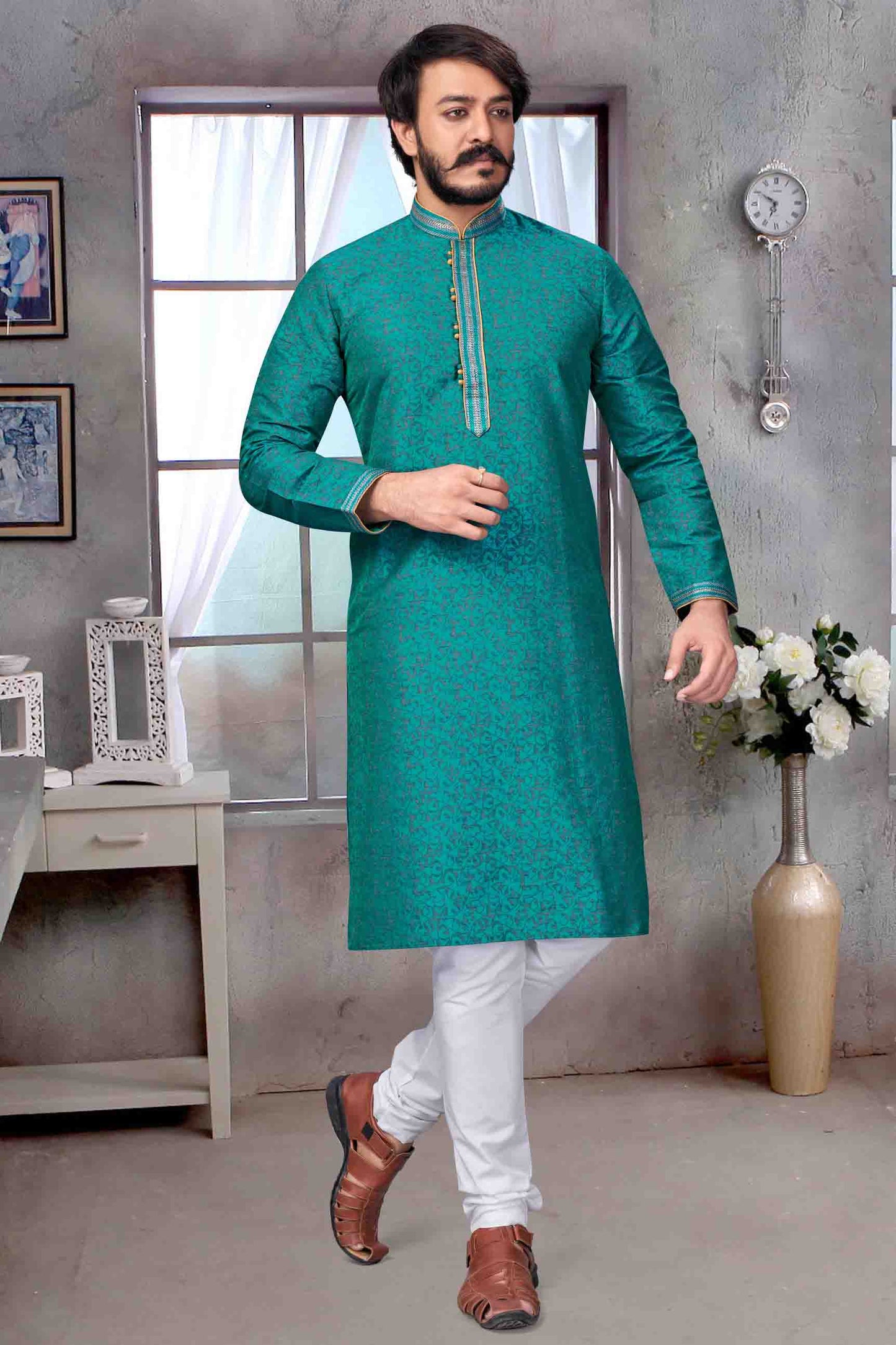 Blue Colour Kurta Pajama In Jacquard Silk VSKP1210068