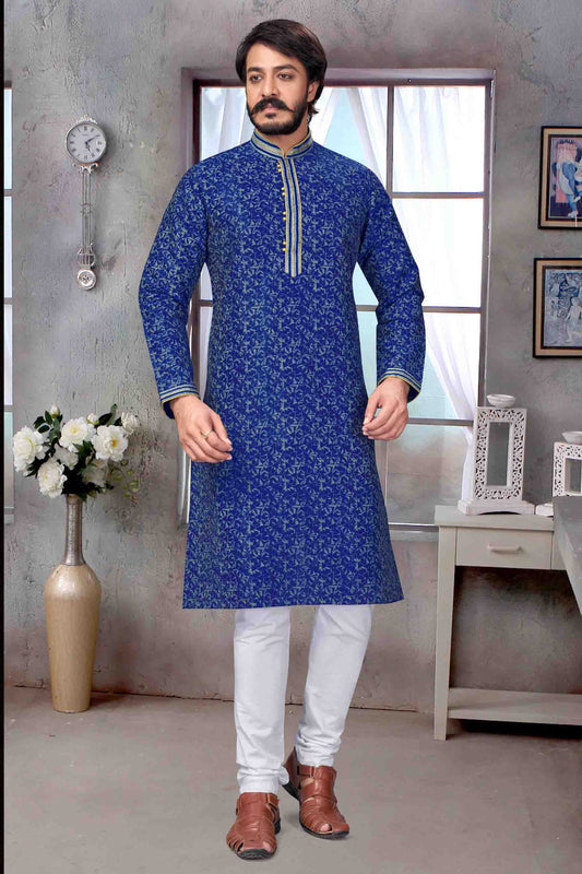 Blue Colour Kurta Pajama In Jacquard Silk VSKP1210071
