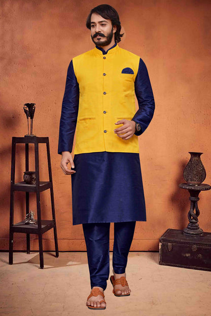 Blue Colour Kurta Pajama With Jacket In Art Silk VSKP1210297
