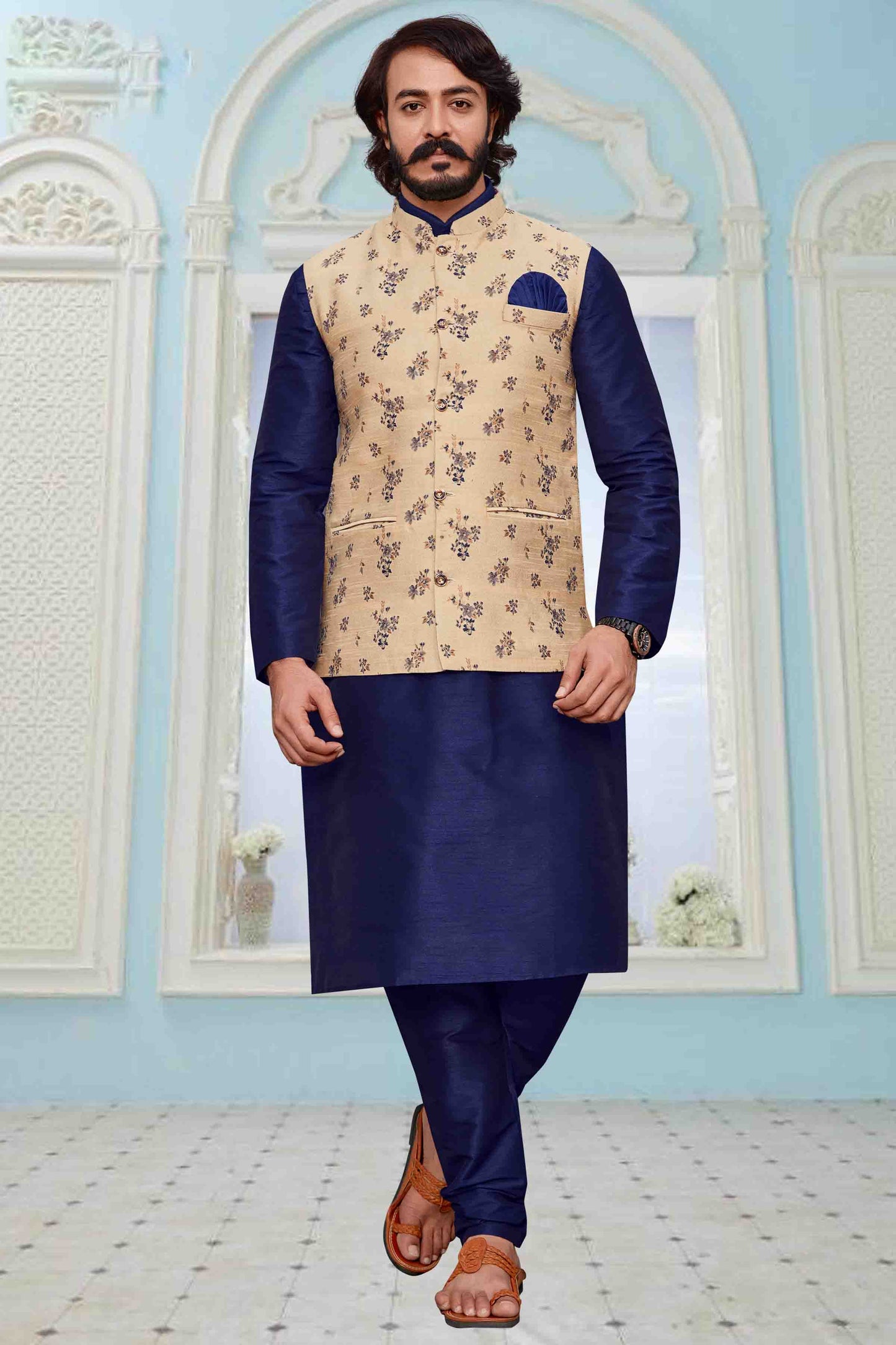 Blue Colour Kurta Pajama With Jacket In Art Silk VSKP1210322