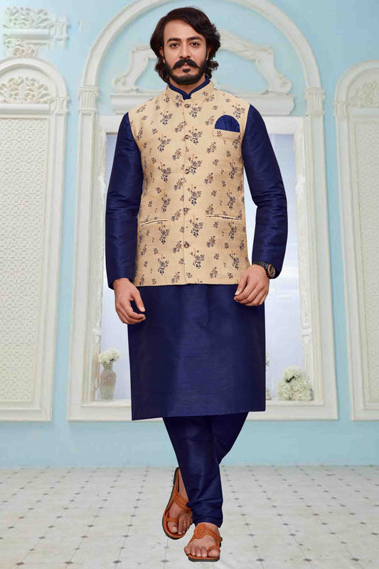 Blue Colour Kurta Pajama With Jacket In Art Silk VSKP1210322